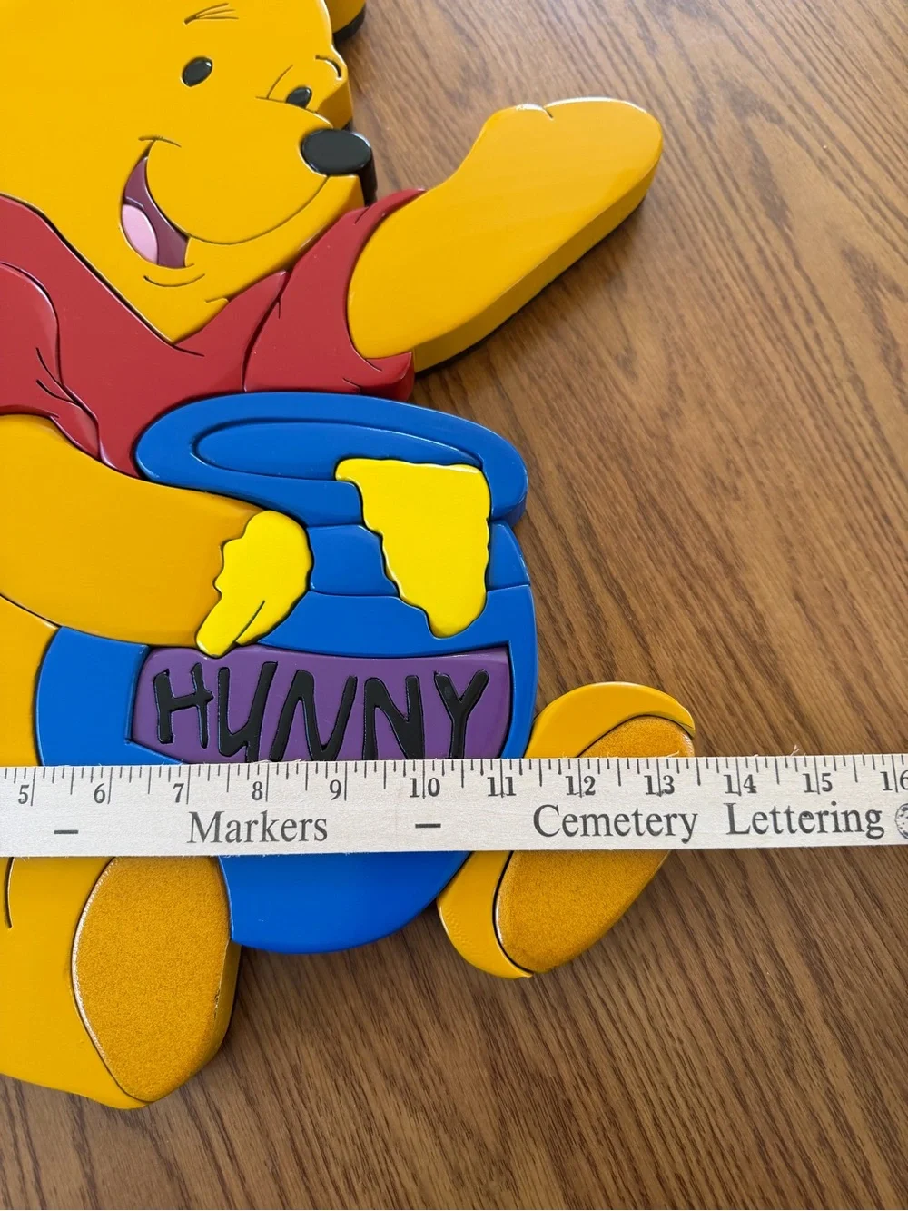 Vintage 14 x 20 wooden Winnie the Pooh Wall Art with Hunny Pot - Yellow & Blue